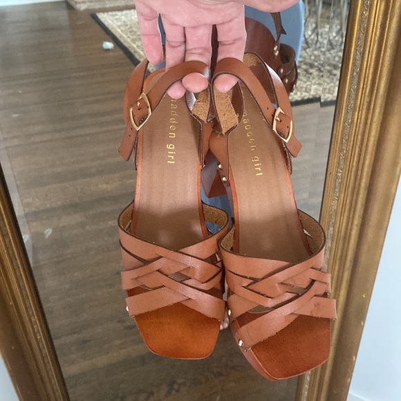 Madden Girl Faux Wooden Corky Leather Heel Sandals 7.5 - Picture 3 of 7